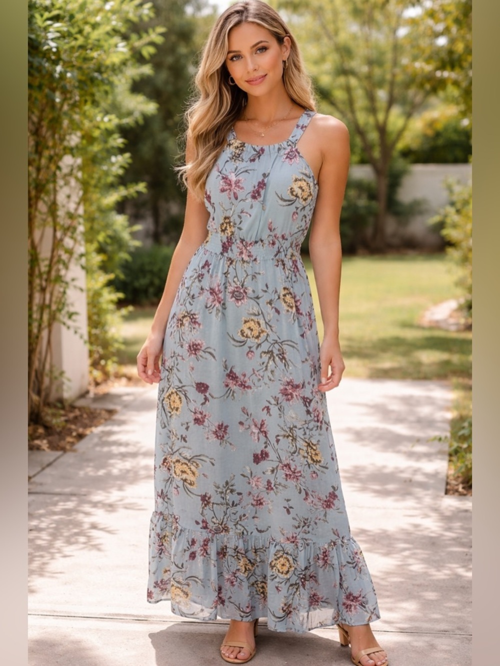 EST. 1946 Floral Blue Sleeveless Dress - Picture 1 of 10